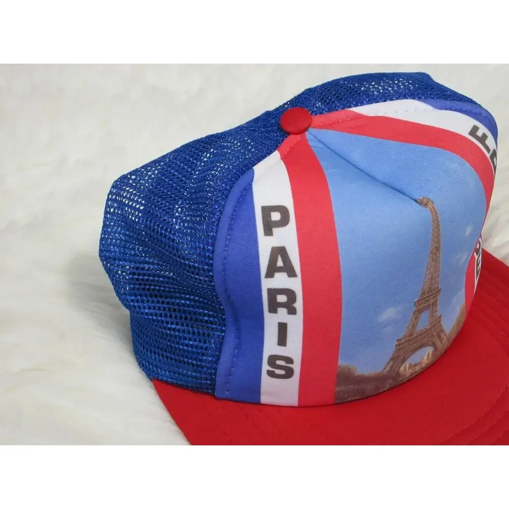 Vintage PARIS FRANCE EIFFEL TOWER Snapback Trucker Mesh Foam Hat EURO CAP